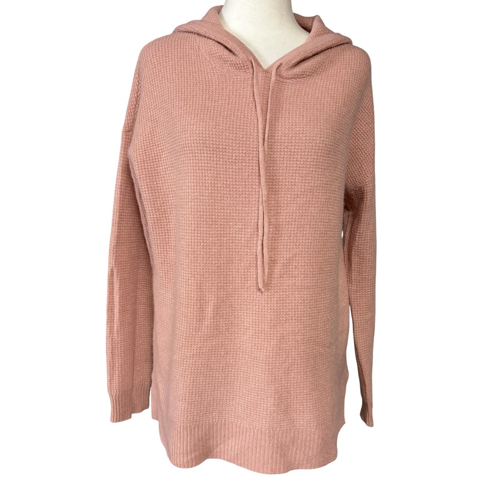 Charter Club Sweater Womens S Pink 100% Cashmere Hooded V Neck Waffle Pullover